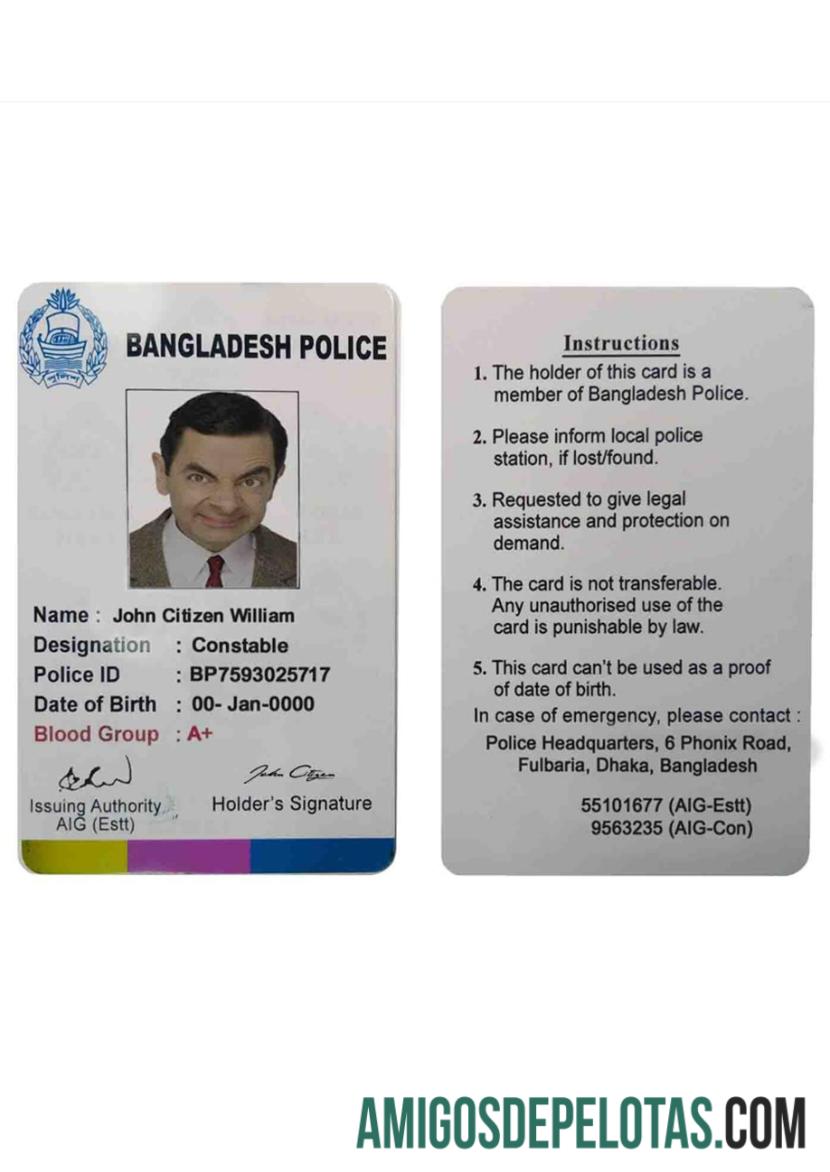 Modelo de identificação da polícia de Bangladesh